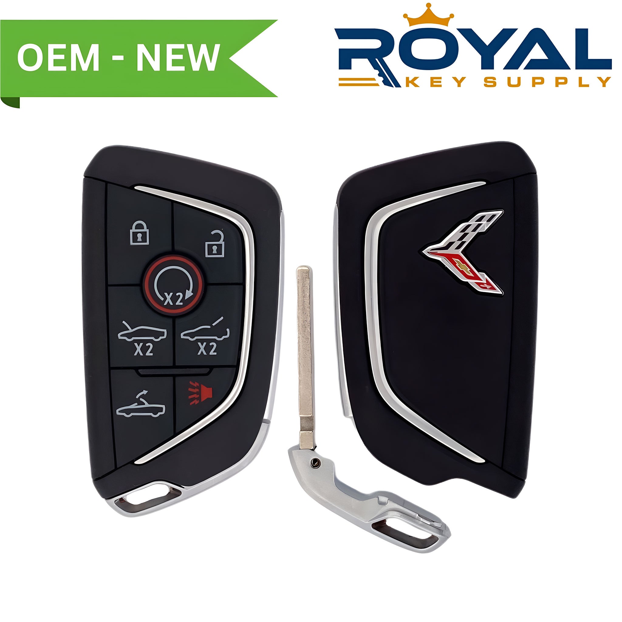 Chevrolet New OEM 2020-2022 Corvette Smart Key (Chrome) 7B Trunk/Remote Start/Hood/Drop-Top FCCID: YG0G20TB1 PN# 13538852 - Royal Key Supply