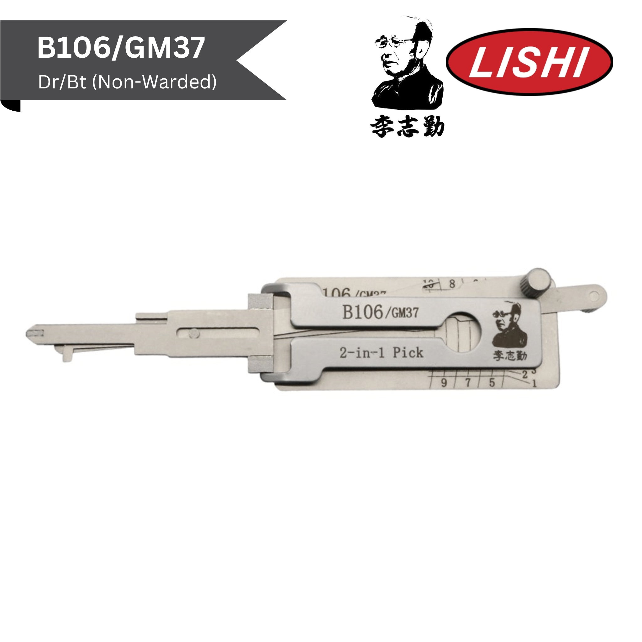 Original Lishi - GM B106/GM37 Non-Warded (Dr/Bt) - 2-In-1 Pick/Decoder - AG