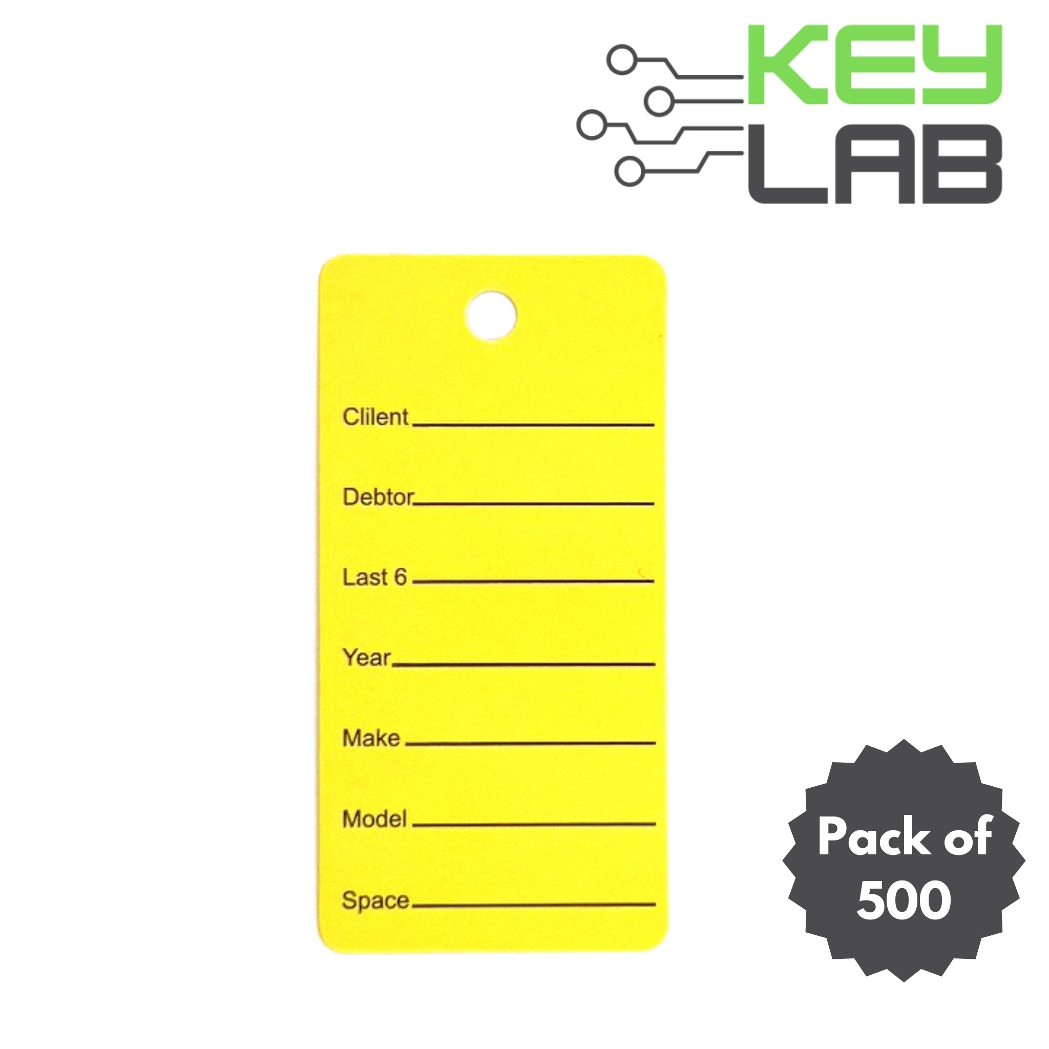Paper Yellow Key Tags  (500 Count) 1.25"x2.5" for Repossession - Royal Key Supply