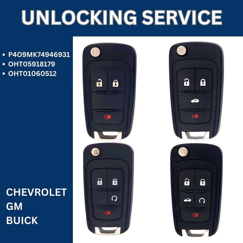 Smart Key Unlocking Service - For Chevrolet, Buick, GM - FCCID: OHT01060512, OHT05918179, P4O9MK74946931 - Royal Key Supply