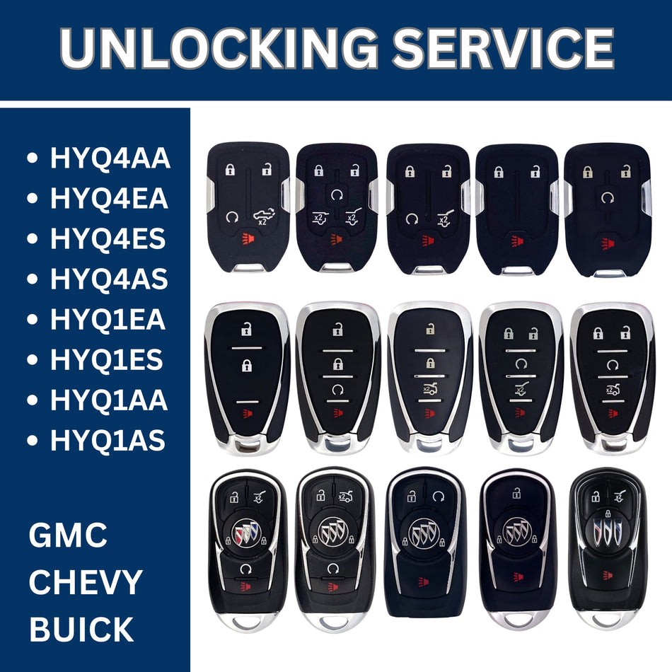 Smart Key Unlocking Service - For Chevrolet, GMC, Buick - FCCID: HYQ4AA, HYQ4EA, HYQ4ES, HYQ4AS, HYQ1EA, HYQ1ES, HYQ1AA, HYQ1AS - Royal Key Supply