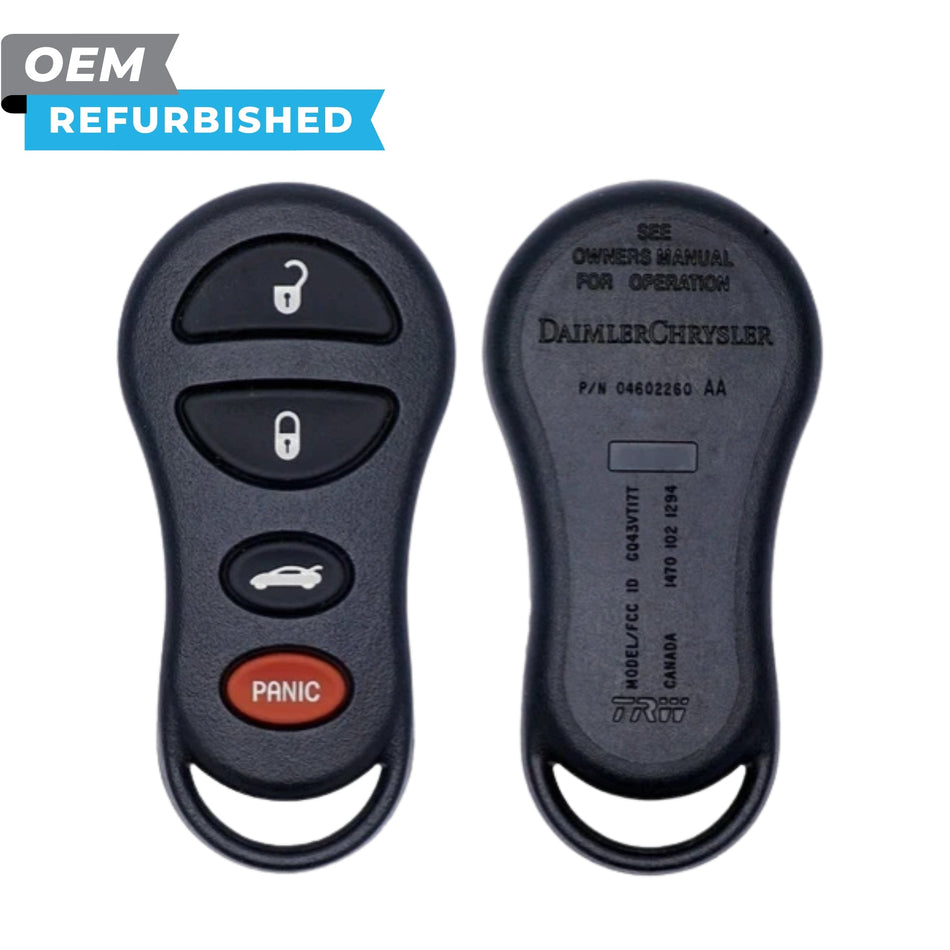 Chrysler/Dodge Refurbished 2001-2006 Concorde, 300 M, Viper, Stratus, Liberty Keyless Entry Remote 4B Trunk FCCID: GQ43VT17T PN 04602260AD - Royal Key Supply