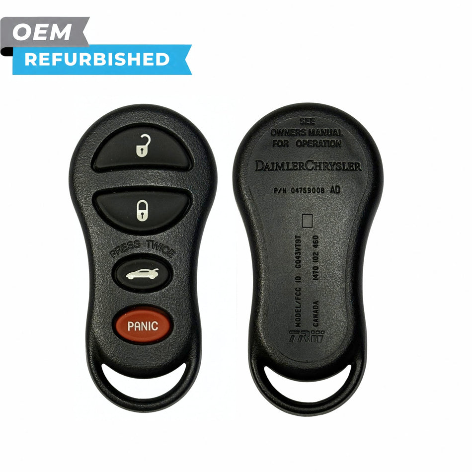 Dodge Refurbished 2000-2005 Neon, PT Cruiser Keyless Entry Remote 4B Trunk FCCID: GQ43VT9T PN 04759008 - Royal Key Supply