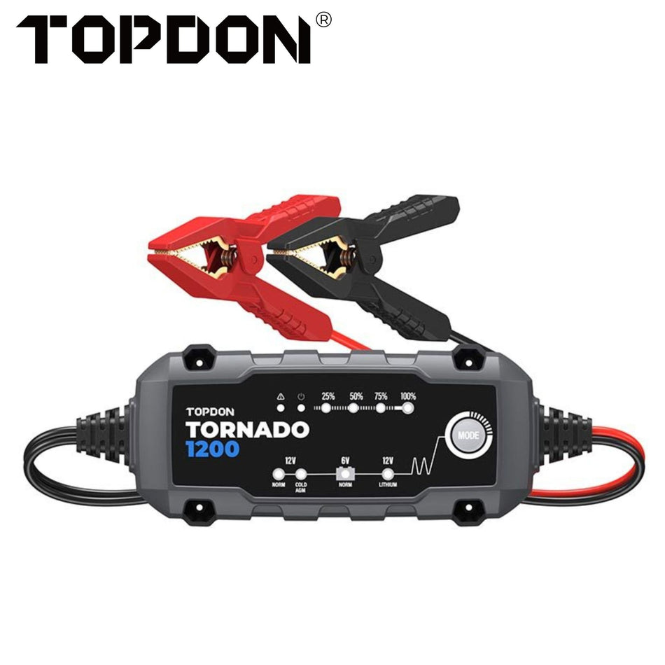 TOPDON - Tornado 1200 - 25W Battery Charger for Lead-Acid and Lithium-Ion Batteries