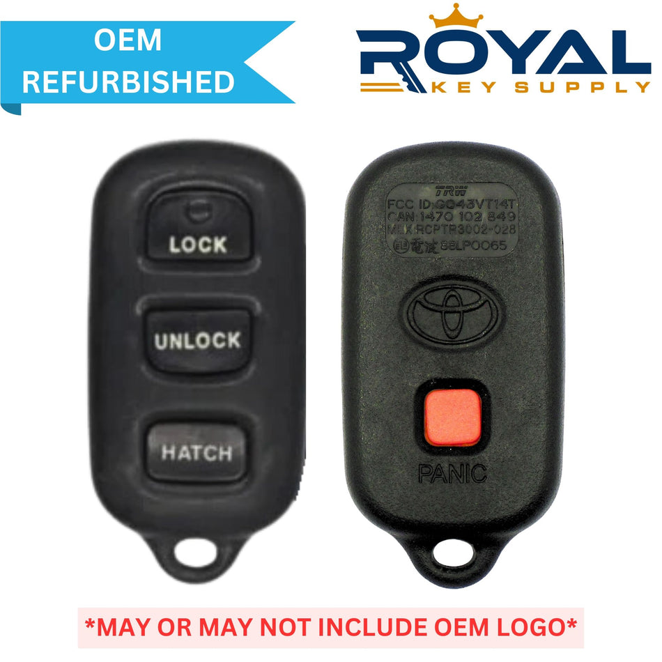 Toyota Refurbished OEM 2003-2008 Matrix 4 Button Keyless Entry Remote W/ Hatch FCCID: GQ43VT14T PN# 88LP0065