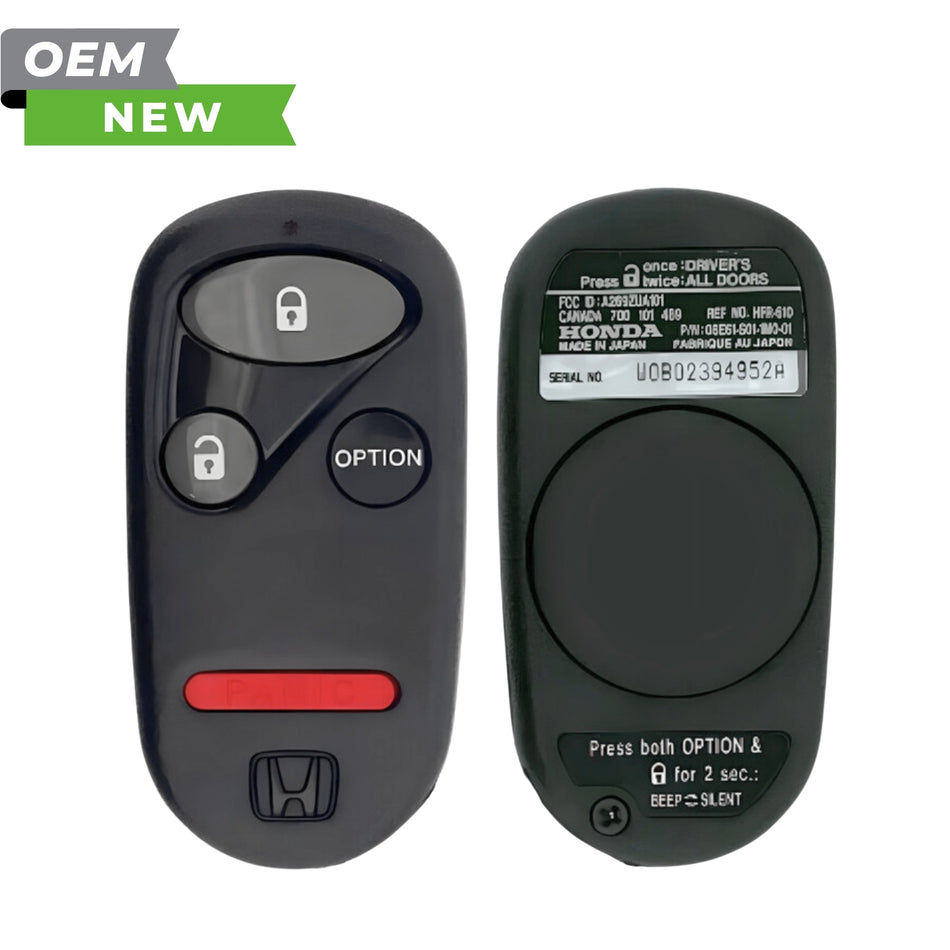 Honda New OEM 1996 - 2009 Accord, Civic, Insight, Odyssey, Pilot, S2000 Keyless Entry Remote 4B Option FCCID: A269ZUA101 PN 08E61 - S01 - 100 - Royal Key Supply