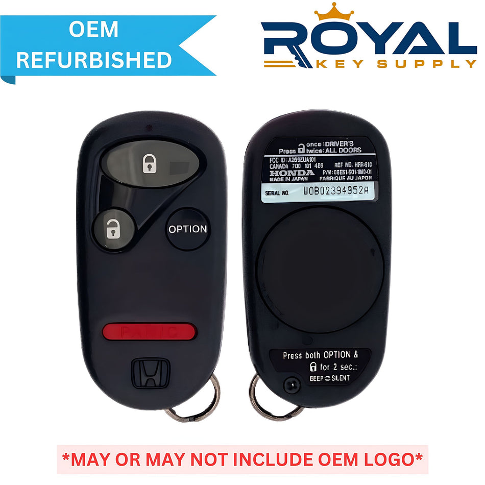 Honda Refurbished 1996 - 2009 Accord, Civic, Insight, Odyssey, Pilot, S2000 Keyless Entry Remote 4B Option FCCID: A269ZUA101 PN# 08E61 - S01 - 100 - Royal Key Supply