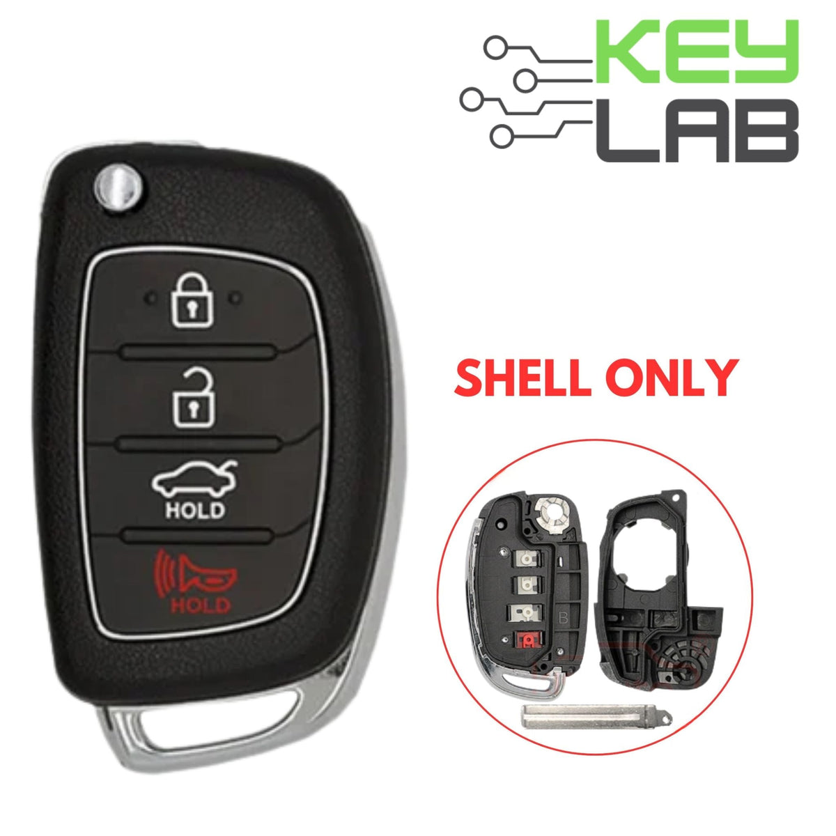 Hyundai 2015 - 2019 Flip Remote Key SHELL 4B for TQ8 - RKE - 4F25 - Royal Key Supply