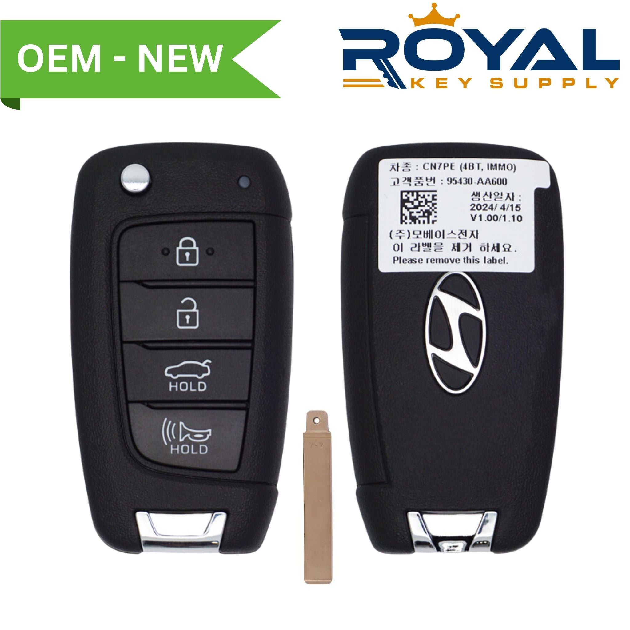 Hyundai New OEM 2023 - 2024 Elantra Remote Flip Key 4B Trunk FCCID: NYOMBEC4TX2004 PN# 95430 - AA600 - Royal Key Supply