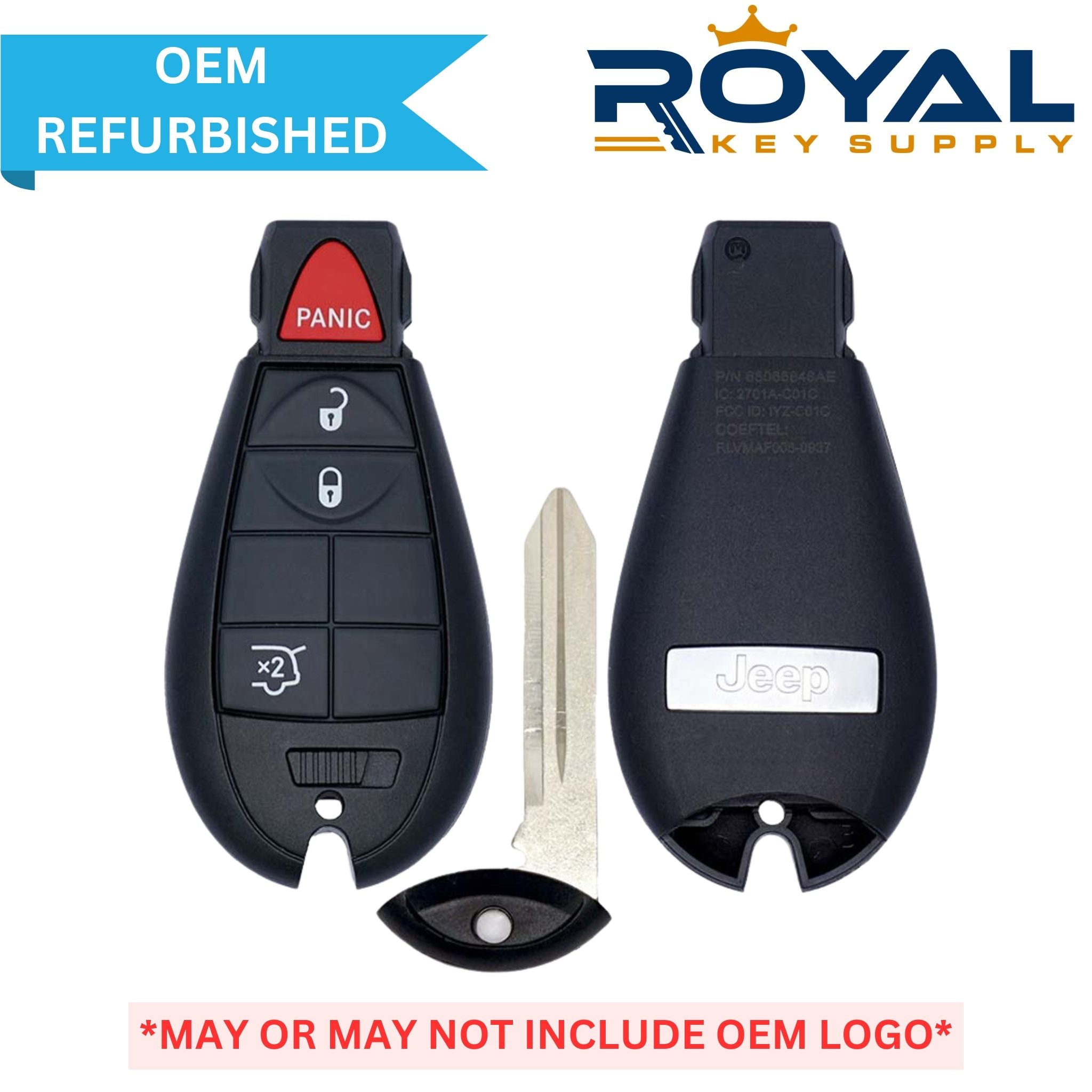 Jeep Refurbished OEM 2008 - 2010 Grand Cherokee/Commander Fobik Key 4 Button FCCID: M3N5WY783X PN# 68066848AE - Royal Key Supply