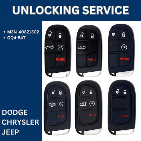 Smart Key Unlocking Service - For Dodge, Chrysler, Jeep - FCCID: M3N-40821302, M3M-40821302, GQ4-54T - Royal Key Supply