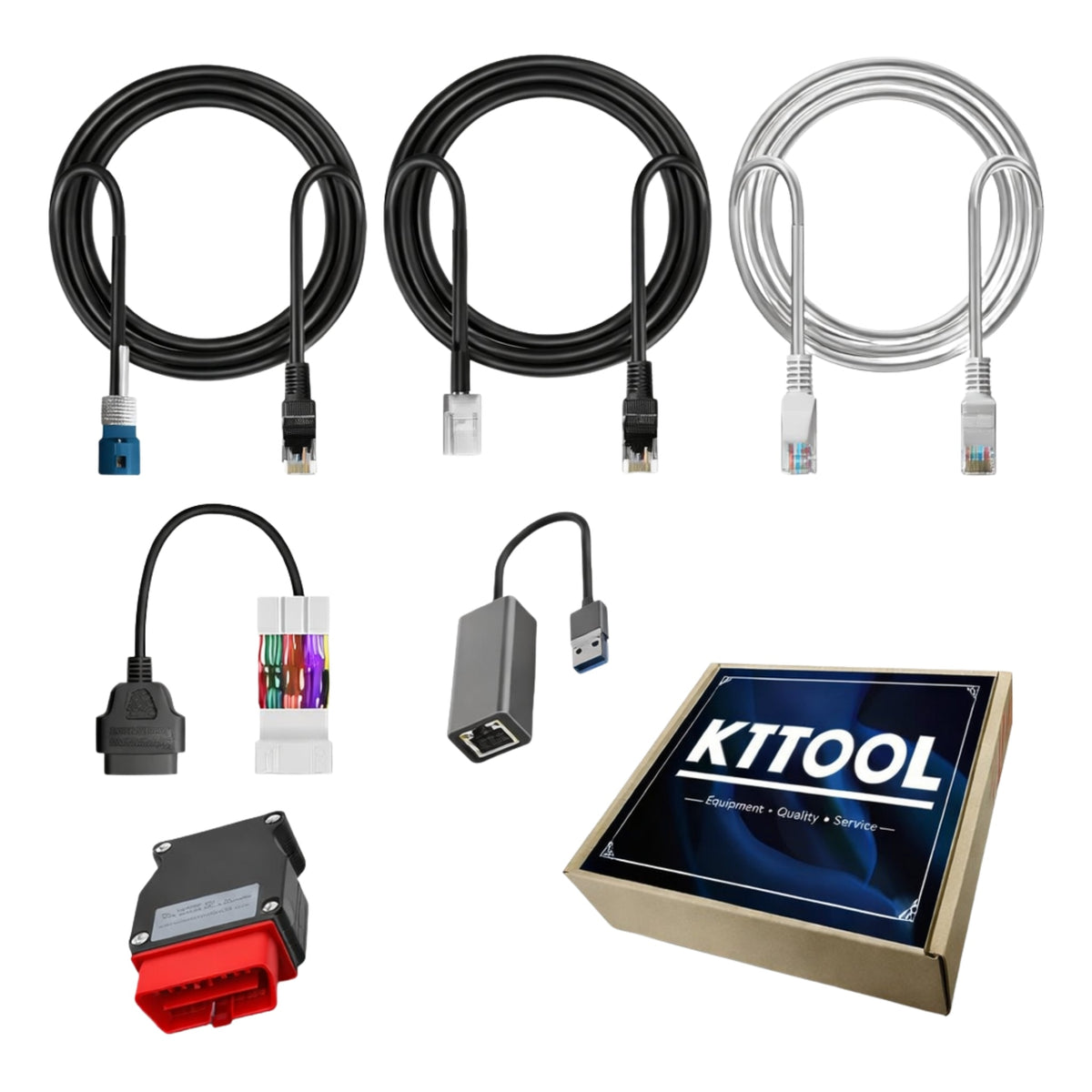 KTTOOL - 6 Pcs USB OBD2 Diagnostic Cable Kit for Tesla Model S, Model 3, Model X & Model Y – Includes OBDII Adapter Harness - Royal Key Supply