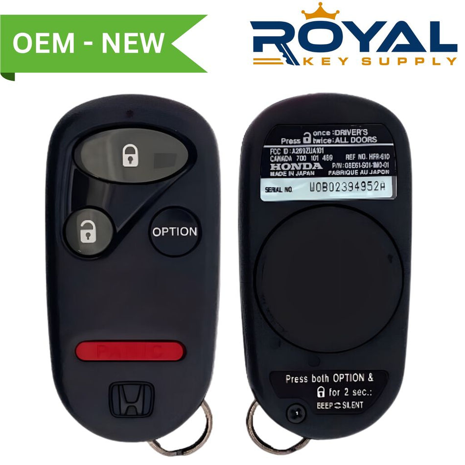 Honda New OEM 1996-2009 Accord, Civic, Insight, Odyssey, Pilot, S2000 Keyless Entry Remote 4B Option FCCID: A269ZUA101 PN# 08E61-S01-100 - Royal Key Supply