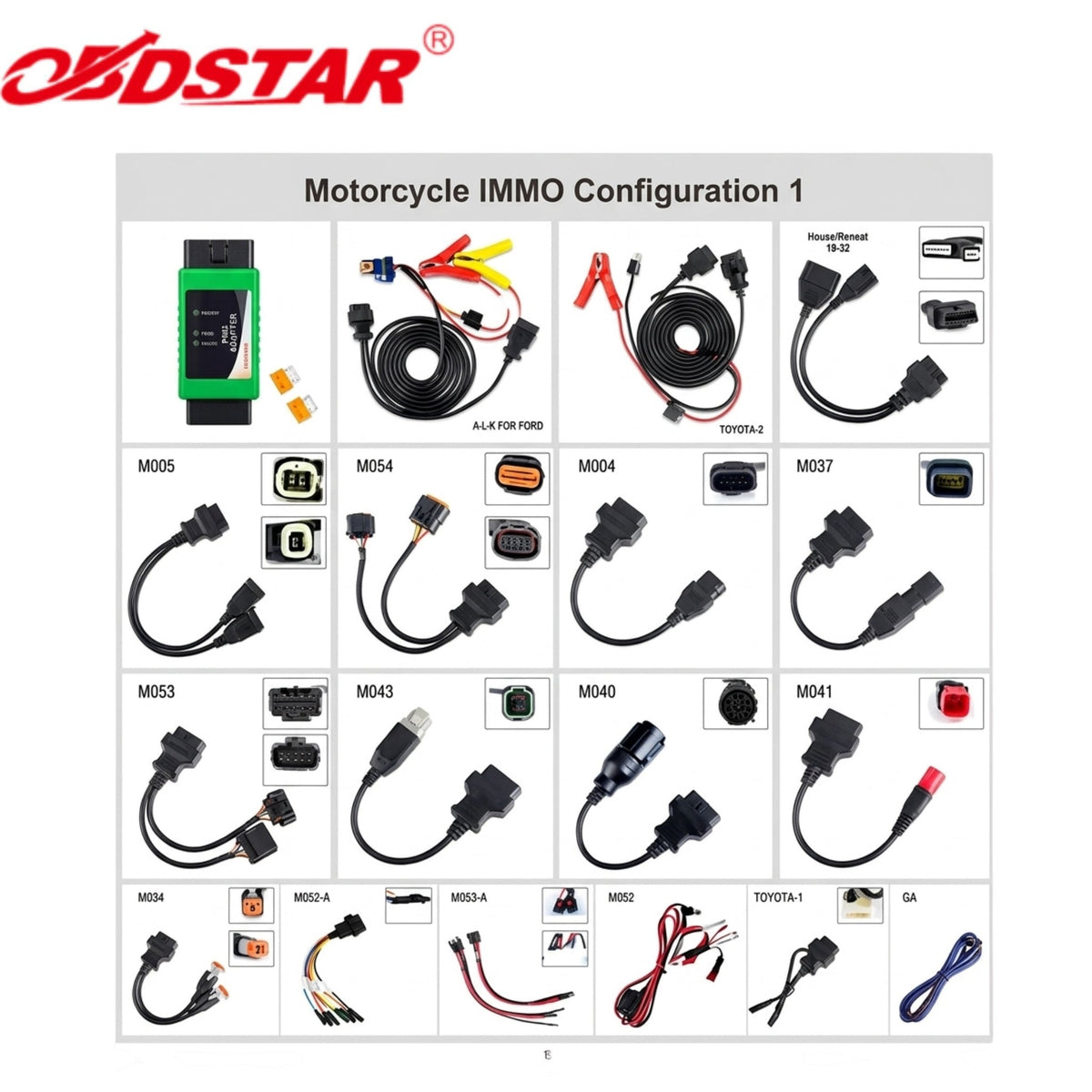 OBDStar - Motorcycle Adapter Set For KeyMaster and X300 Devices - Moto IMMO Kit Configuration 1 - Royal Key Supply