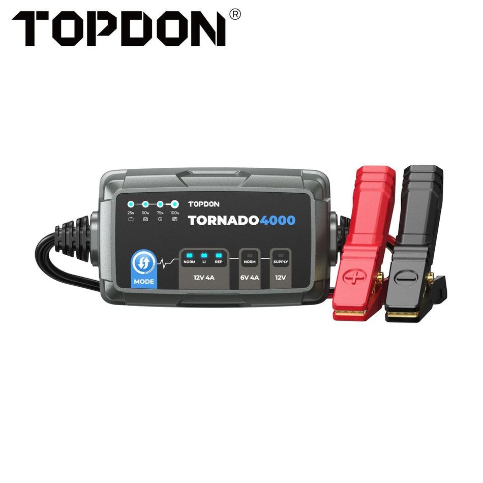 TOPDON - Tornado 4000 - 65W Battery Charger for Lead-Acid and Lithium-Ion Batteries