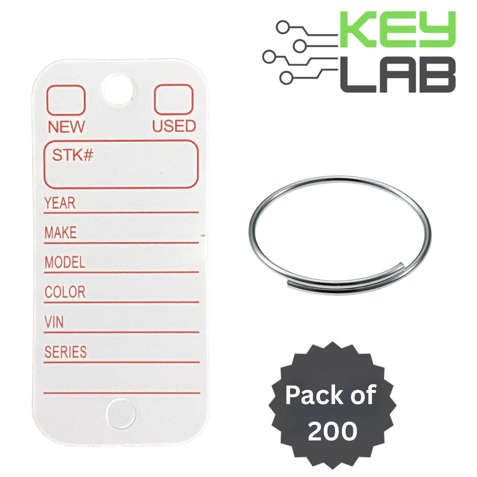 PVC White Key Tags (200 Count) 1.4"x3in" With (200 Count Keyrings & Markers) - Royal Key Supply