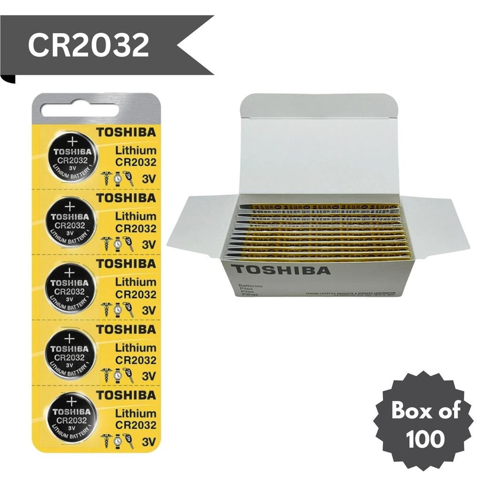 Toshiba - CR2032 - 3V Lithium Battery (Box of 100) - Royal Key Supply