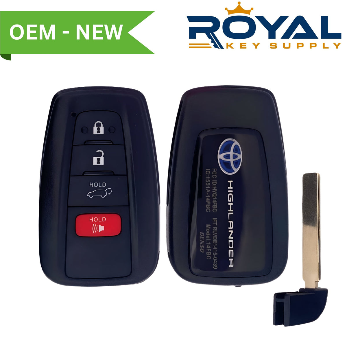 Toyota New OEM 2020 - 2022 Highlander (Blue Hybrid Logo) Smart Key 4B Hatch FCCID: HYQ14FBC - 0351 PN# 8990H - 0E030 - Royal Key Supply